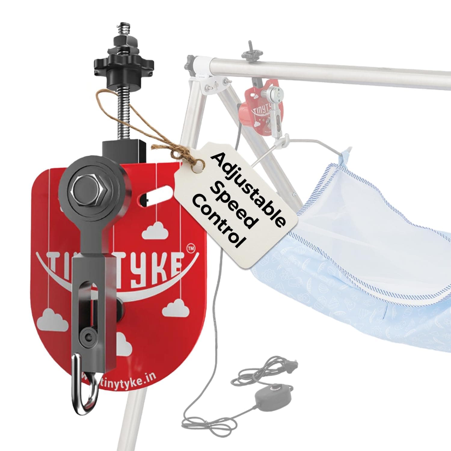 TINYTYKE Automation Kit (Cradle Not Included) - Automatic Jhula for Kids 0-3 Years - Portable with Blue Cloth - Automatic Cradle Kit Fits Square Round Wooden Frames - Up to 20kg