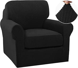 Turquoize 2 Piece Chair Covers Chair Slipcovers for Living Room Small Armchair Chair Cover with Arms Washable Furniture Cover for Chairs Feature Thick Jacquard Fabric (Small Armchair, Black)