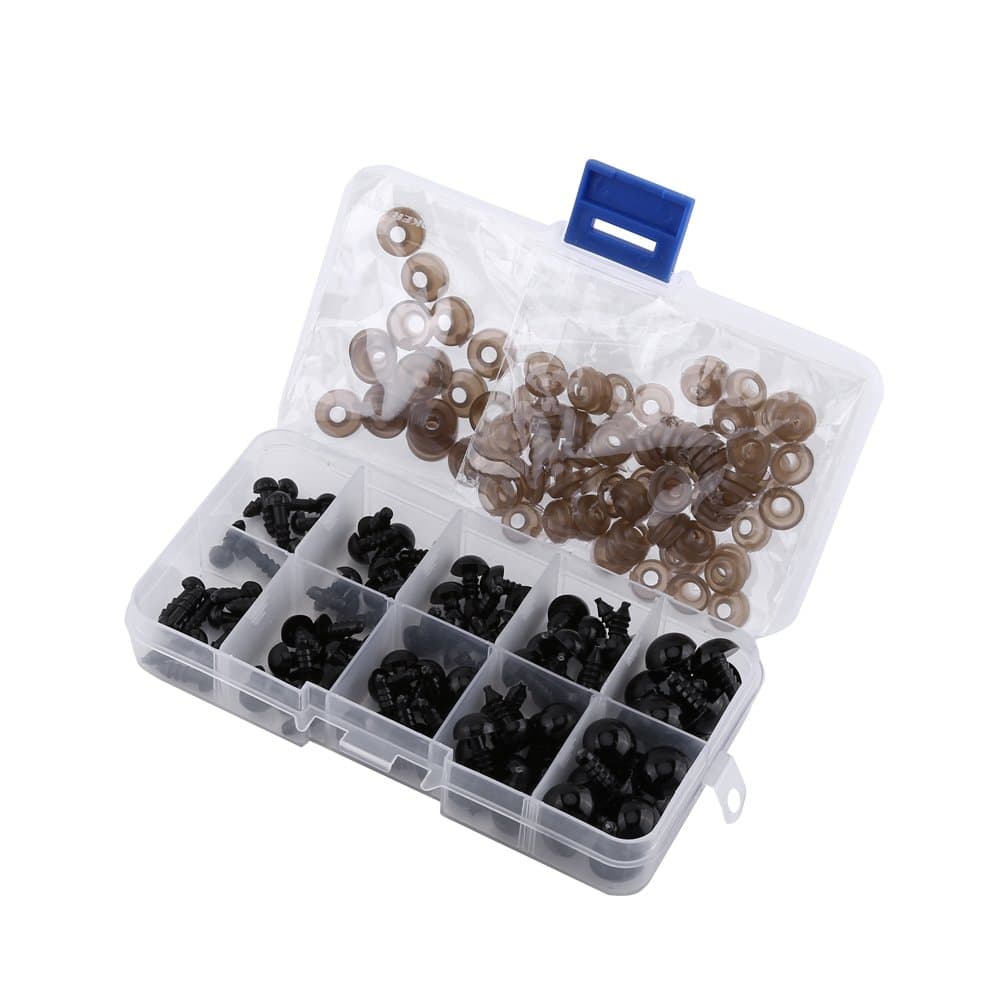 100pcs 6-12mm Plastic Safety Eyes With Washers For Doll Making, Safety Black Eyes DIY Craft Kit With Gasket Teddy Bear Doll Animal Crafts, Amigurumi Eyes