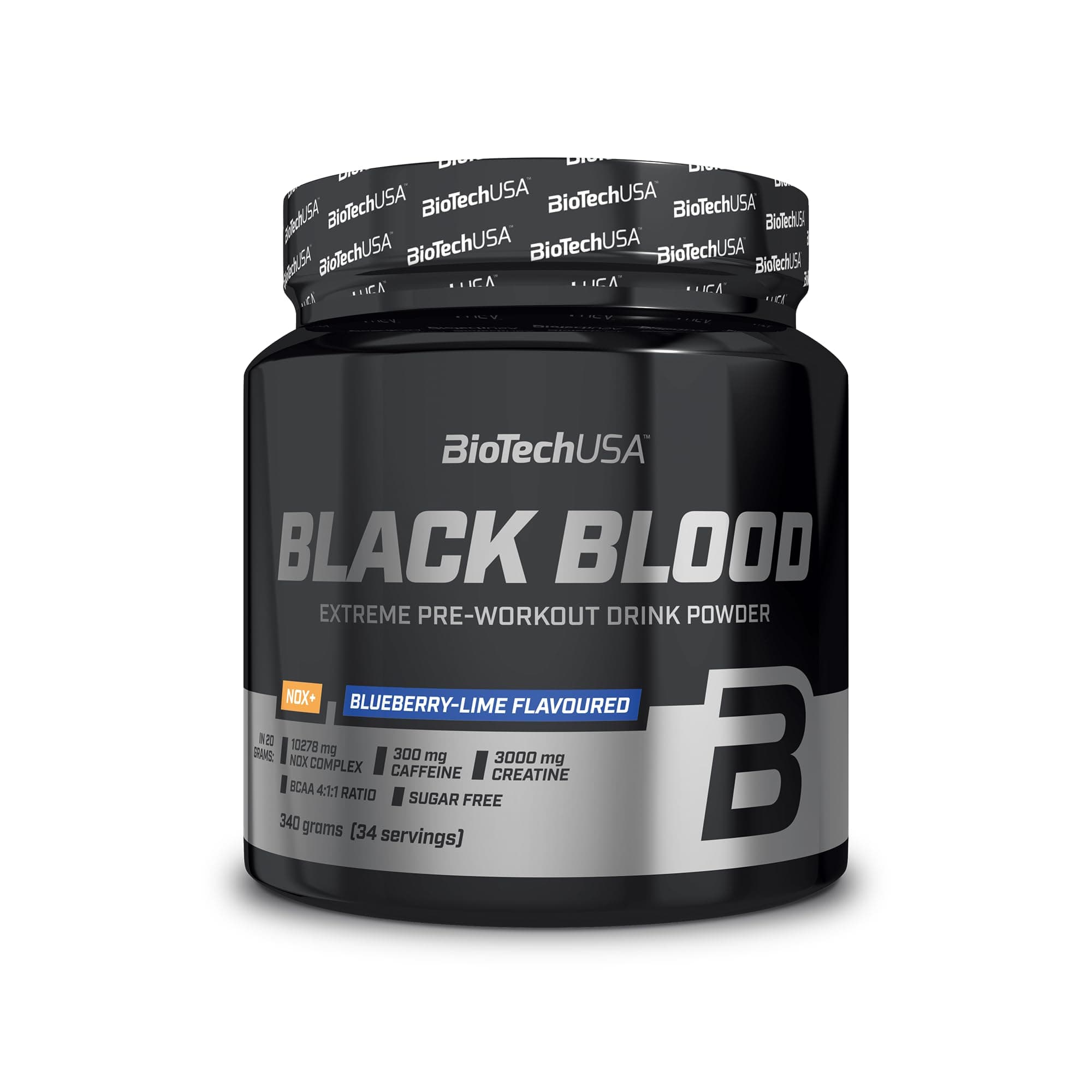 Black Blood NOX+ | Pre-Workout Formula | with Caffeine, Creatine, Tyrosine | Sugar-Free | 340 g | Blueberry-Lime