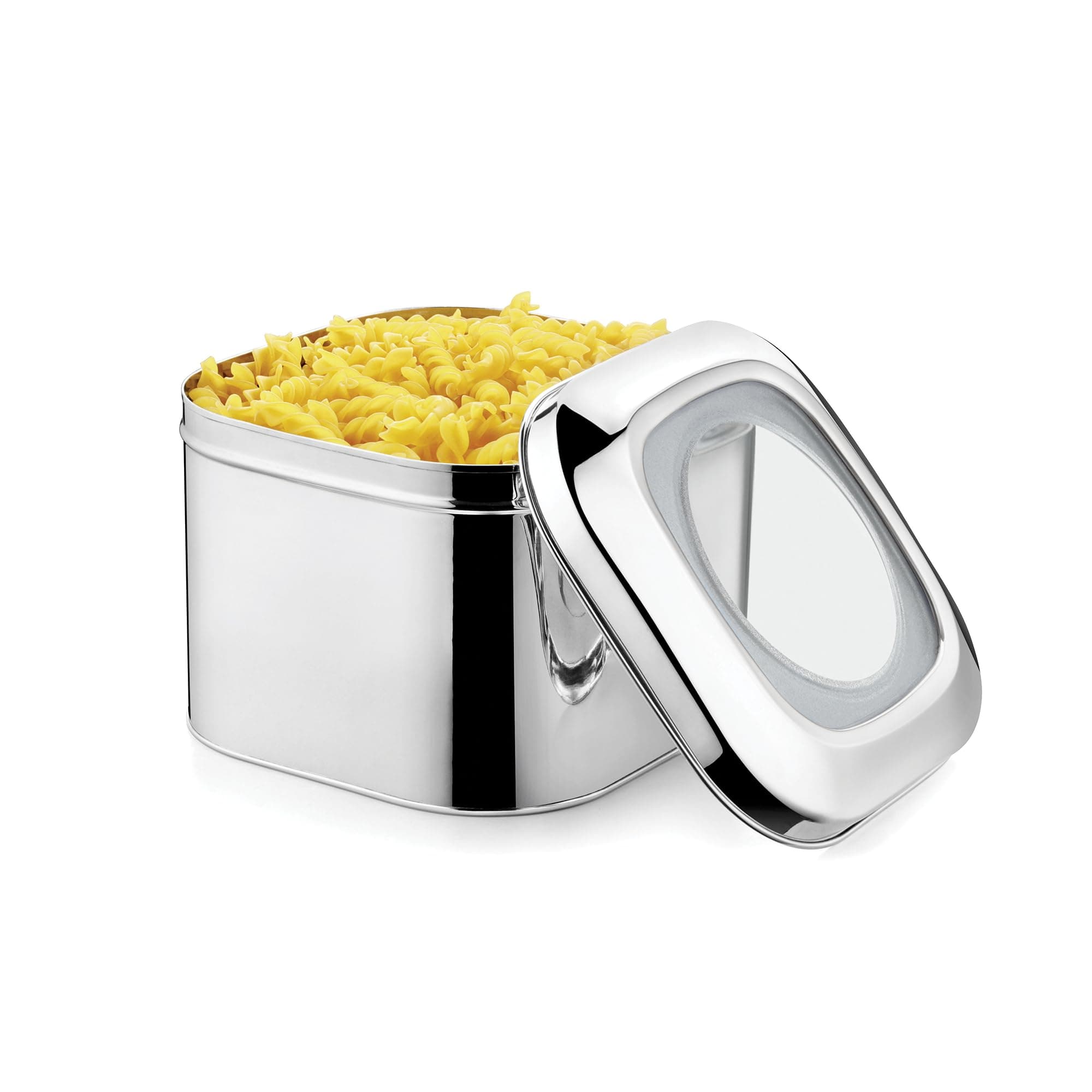 JVL Stainless Steel Kitchen Storage Cubic Store Tin With See Through Lid (2.75L), Silver