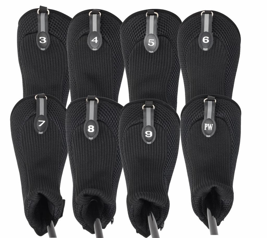 Black All Hybrid Headcover Set 3 4 5 6 7 8 9 Pw Golf Club Covers Head Cover Neoprene Mesh Complete