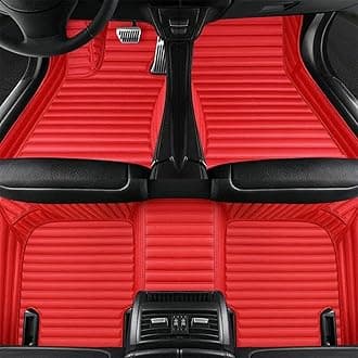 Car Floor Mats for Toyota FJ Cruiser 2007-2016,All Weather Stripe Pu Leather Full Coverage Car Floor Liner,Front & Rear 2 Row Full Set Red