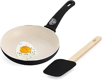Soft Grip 8” Frypan Skillet and Spatula Breakfast Cookware Set, PFAS-Free Ceramic Nonstick, Silicon Spatula with Bamboo Handle, Egg Omelette Bacon, Dishwasher Safe, Stay-Cool Handles, Black