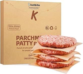 Katbite 300 PCS Parchment Patty Paper, Unbleached 6x6 inch Heavy Duty Burger Patty Paper, Non-Stick Paper Squares Perfect for Seperating Patty, Hamburger Cookies, Storing and Wrapping Foods…