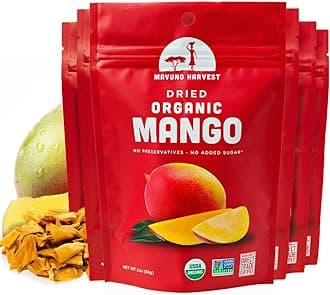 Mavuno Harvest Mango Dried Fruit Snacks | Unsweetened Organic Dried Mango Slices | Gluten Free Healthy Snacks for Kids and Adults | Vegan, Non GMO, Direct Trade | 2 Ounce, Pack of 6