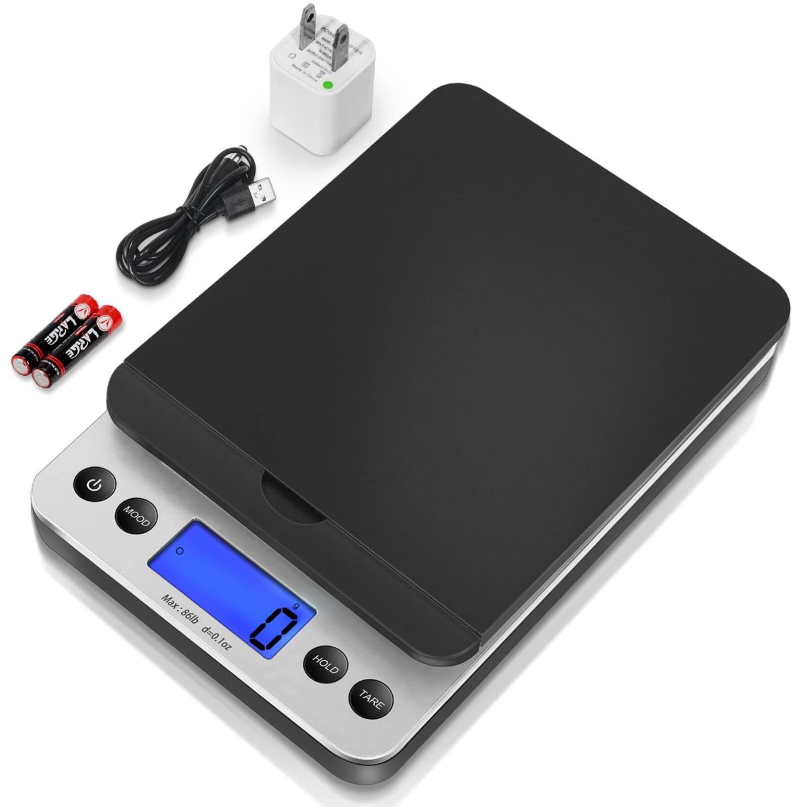 THINKSCALE Shipping Scale, 86lb Postal Scale with Hold and Tear Function, 5 Units, Auto-Off, Postage Scale for Packages Mailing Small Business, AC Adapter & Battery Included