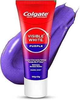 Colgate Visible White Purple Toothpaste and Toothbrush for Teeth Whitening, Helps Remove Surface Stains, Whitens Yellow Teeth, Enamel-Safe for Daily Use, 120g