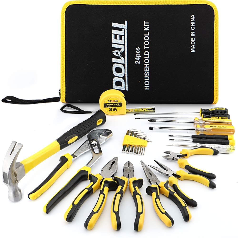 DOWELL 24 Pieces Homeowner Tool Set, Home Repair Hand Tool Kit with Portable Tool Bag