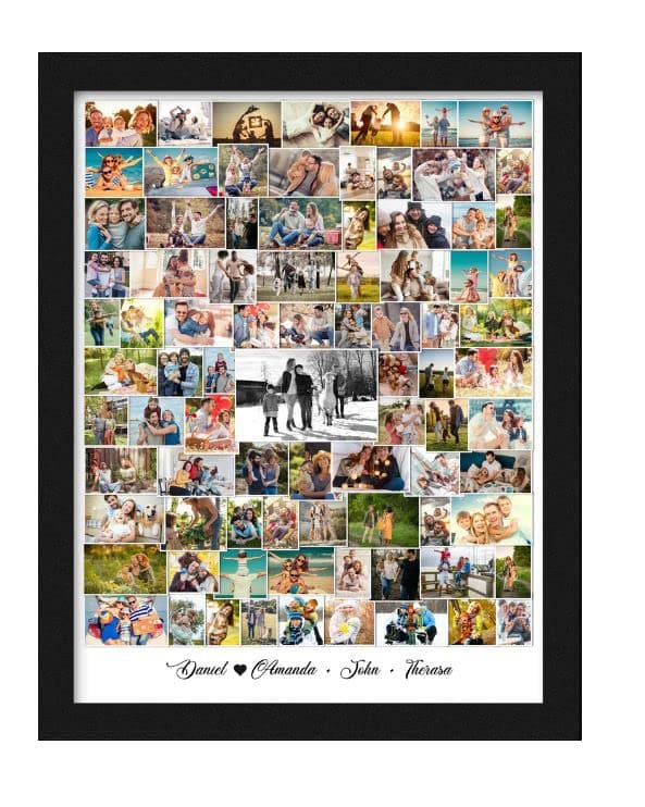 Wood One Pinch Personalized Family Photo Collage Wall Mount Rectangular Frame, Anniversary Photo Collage Gift, Wedding Gift, Gift For Friend, Birthday Gift, Valentine's Day Gift(12X18), Black