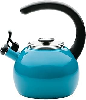 Enamel On Steel Whistling Tea Kettle | Hot Water Kettle with Heat-Resistant Phenolic Grip, 1.9 Liters | Gas stovetop and Induction Compatible, Turquoise