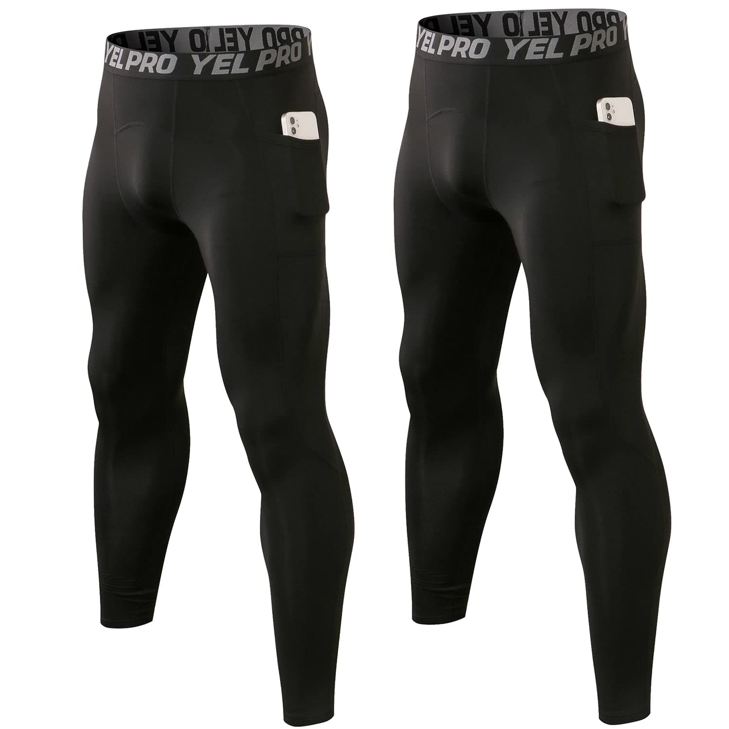 SPVISE 1 or 2 Pack Men's Thermal Compression Pants Fleece Lined Sports Leggings Tights Cold Weather Base Layer Bottoms Winter