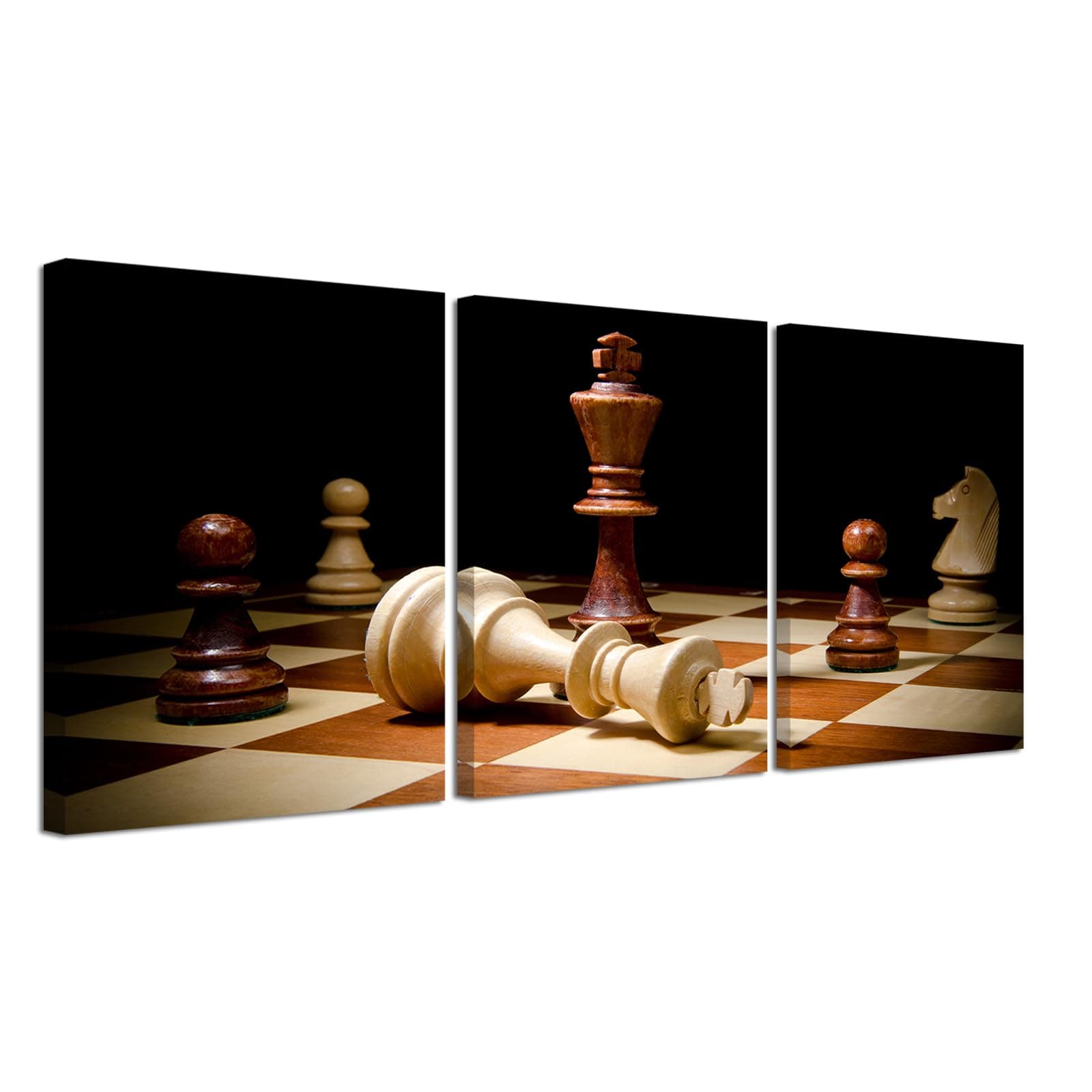 WELMECO Retro Chess Checkmate Canvas Wall Art Decor Closeup of King Win Inspirational Picture Prints Gallery Wrapped Ready to Hang Office Home Play Room Decor (03 Retro Small)