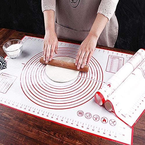 16" x 24" Large Silicone Pastry Mat for Rolling Dough Non Slip, Silicone Baking Mat Non Stick, Cilicone Fondant Mat Pie Cookie Dough Rolling Mat Kneading Cutting Mat BPA Free with Measurement (Red-L)