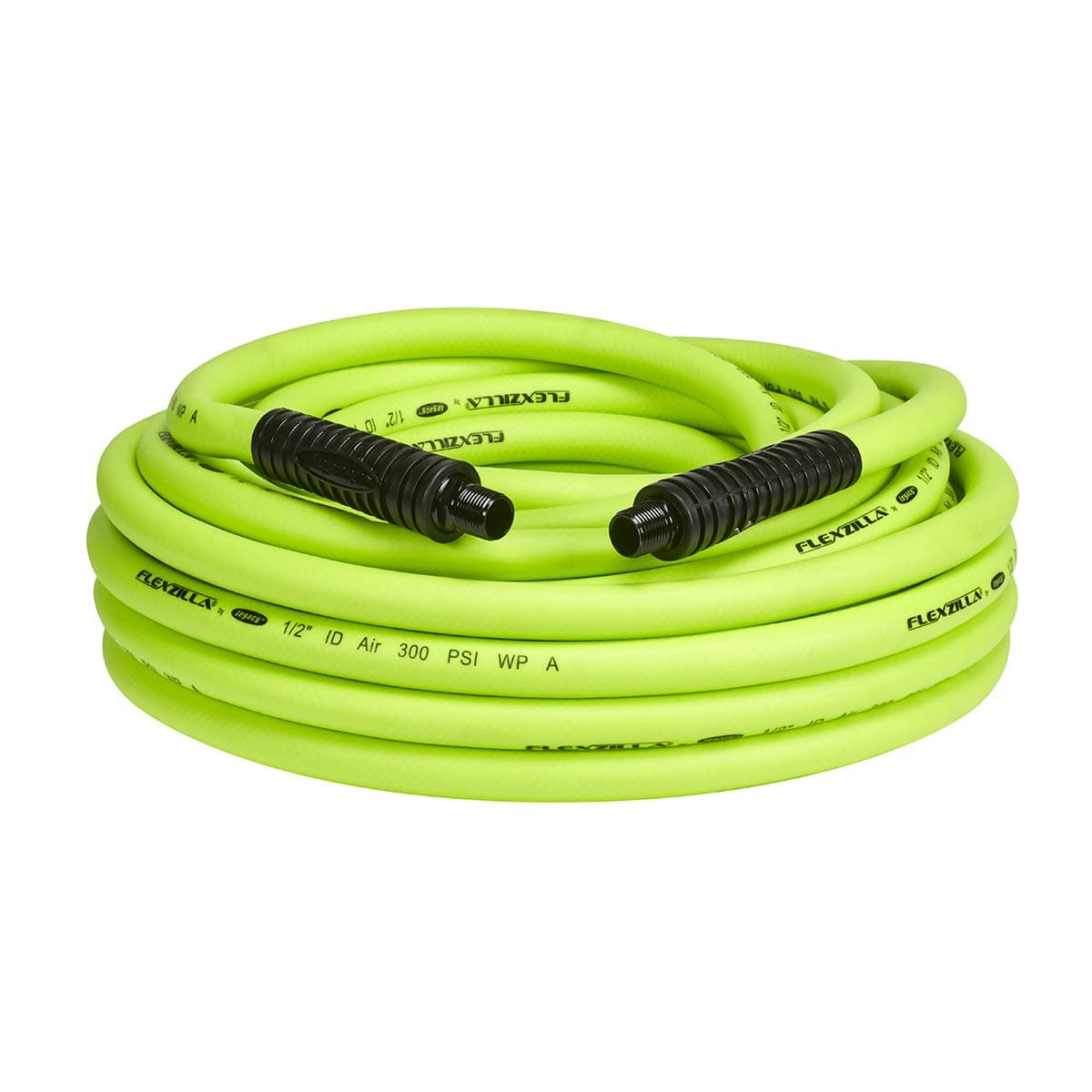 Flexzilla Air Hose, 1/2 in. x 50 ft., 1/2 in. MNPT Fittings, Heavy Duty, Lightweight, Hybrid, ZillaGreen - HFZ1250YW4