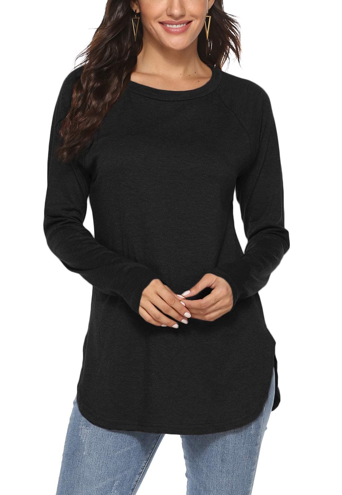 Women's Casual Batwing Long Sleeve T Shirt Round Neck Basic Loose Tunic Tops