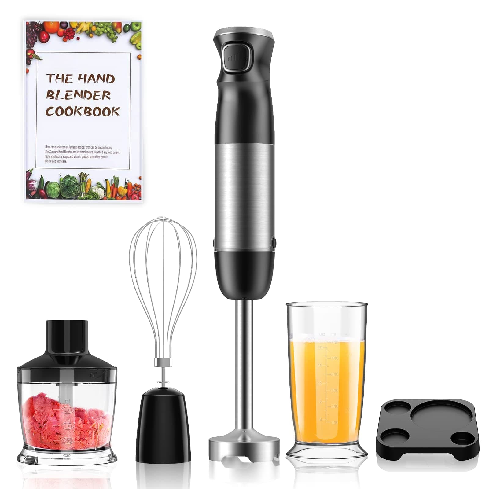 Hand Blender Set, Immersion Blenders, Electric Stick Blender with Beaker, Chopper, Egg Whisk for Smoothies, Soups, Sauces, Baby Food (5-in-1)