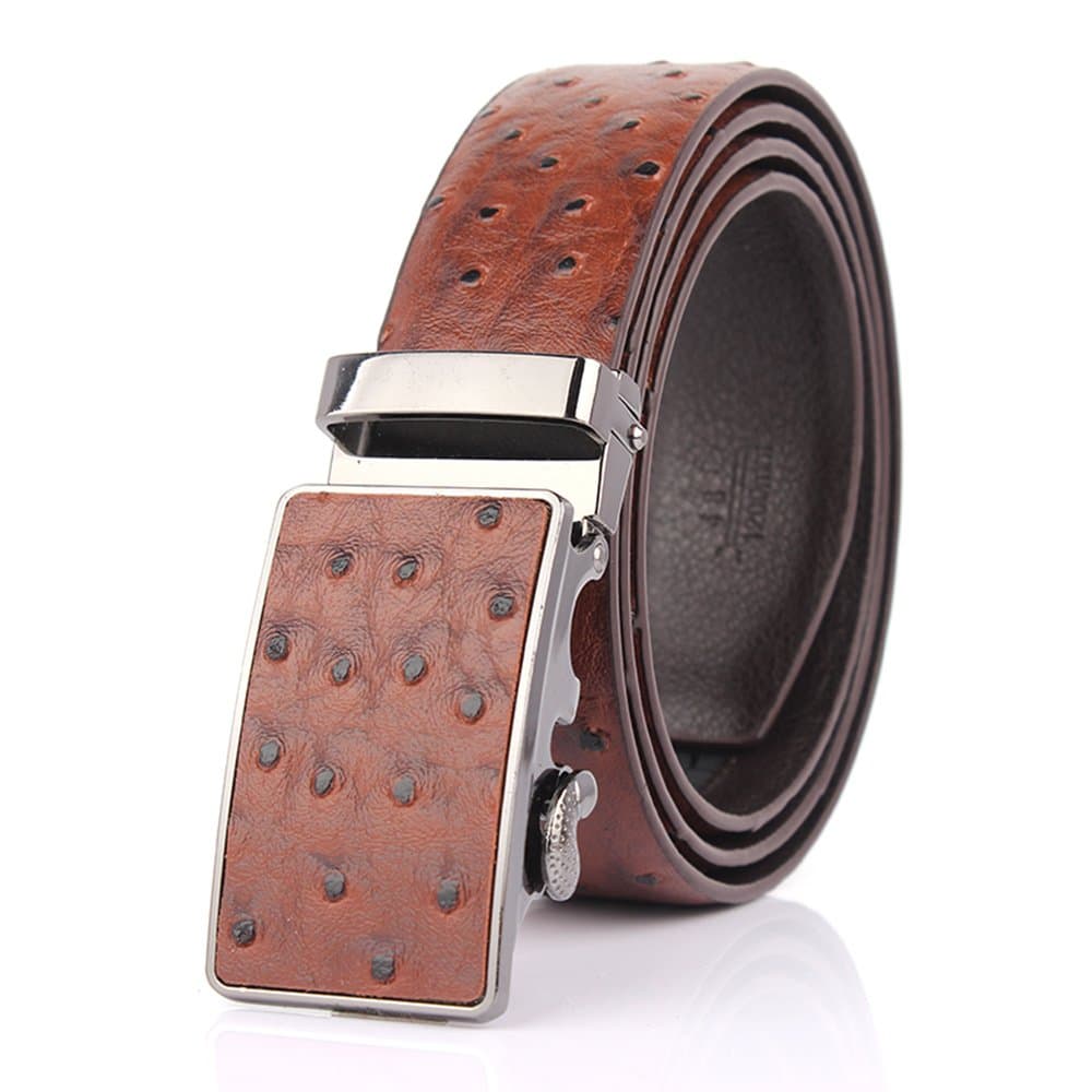 SIMU Men's Ostrich Skin Embossed Pattern Automatic Buckle Genuine Cow Leather Belts Ratchet Belt 35mm Wide 5 Color