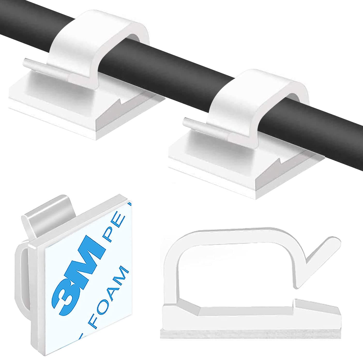 50pcs Adhesive Cable Clips, Wire Clips, Car Cable Organizer, Cable Holder, Cable Wire Management, Cable Holder for Car, Office and Home（Included S Size and M Size Cable Clips White