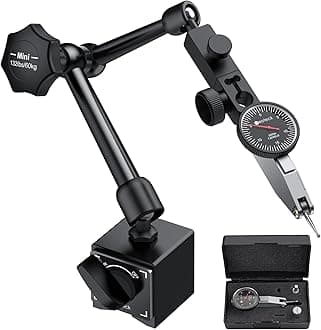 0-0.03"/0.0005" Dial Test Indicator with 132lbs(60kg) Max Pull Magnetic Base Stand Test Indicator Set with 3/8 inch (9.52mm) Clamping Hole for Machine Set-Up and Narrow Area Measurement-Black