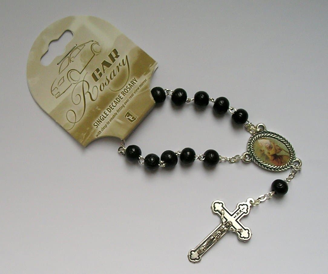 Car Rosary ~ Black ~ Round Carved Bead