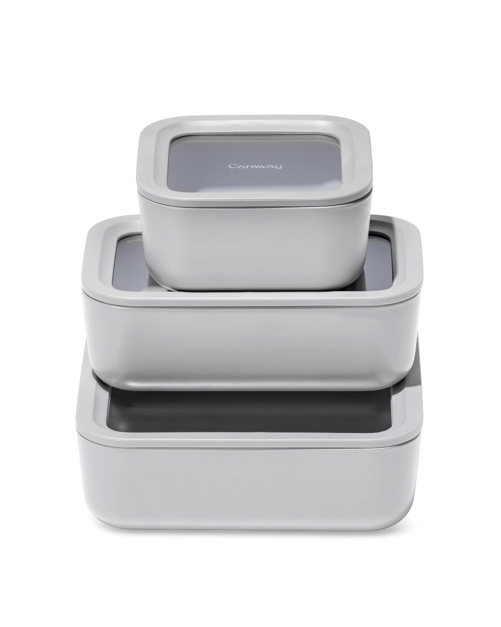 3pc Glass Food Storage Set - 10, 6.6, & 4.4 Cup Containers - Ceramic Coated - Non-Toxic Non-Stick Lunch Box With Glass Lids - Dishwasher, Oven, & Microwave Safe - Gray