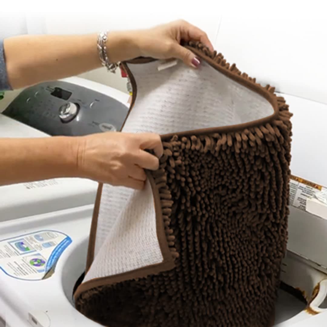 Muddy Rug AS-SEEN-ON-TV Highly Absorbent Microfiber Doormat and Pet Mat, Non-Slip Thick Washable Surface and Bath Mat Soft Chenille for Kitchen Bathroom Bedroom Indoor & Outdoor - Brown Medium 76 x
