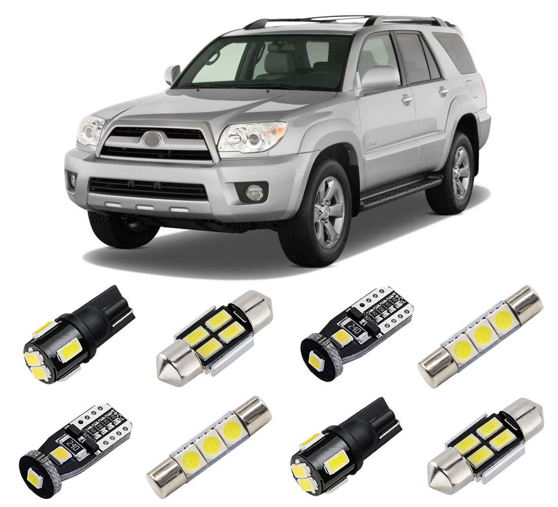 White LED Interior Light Kit for Toyota 4Runner 2003 2004 2005 2006 2007 2008 2009 Super Bright 6000K Interior LED Bulbs Package + License Plate Lights and Install Tool
