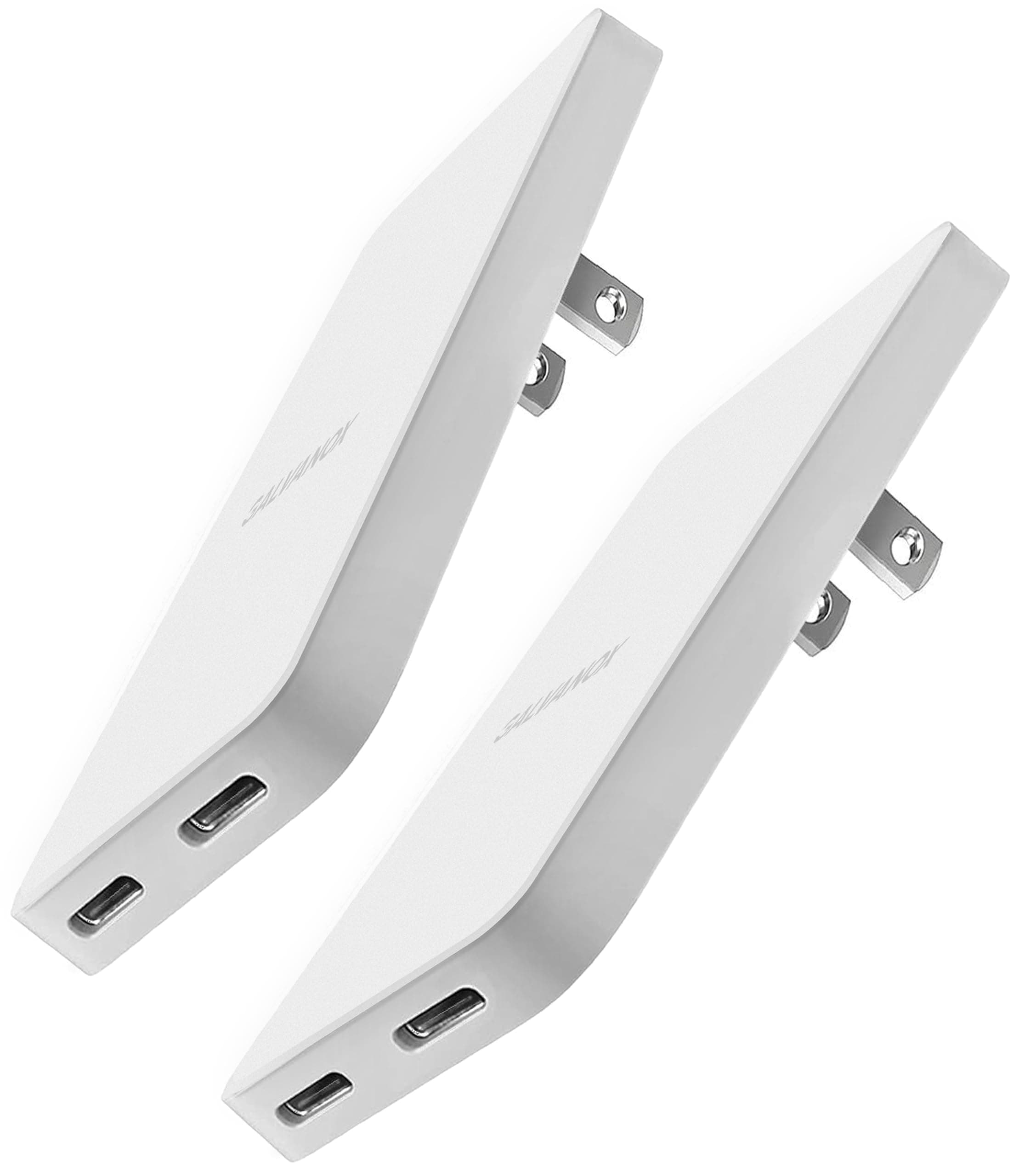 Galvanox Flat USB-C Wall Chargers (2 Pack) Ultra Thin Type-C Dual Port Outlet Plug (20W Fast-Charging) Compatible with All iPhone and Samsung Galaxy Phone Models, Folding Prongs (2 Count)