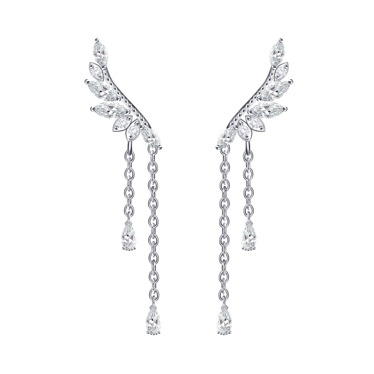 Angel's Wings Cubic Zirconia Crystal Ear Climber Long Drop Dangle Earring for Women