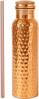 Taluka 34 OZ/1000 ML Pure Copper Hammered Water Bottle With Copper Straw Leak Proof Design Vessel For Drinking Ayurveda Health Benefits Pitcher For Sport Fitness Yoga