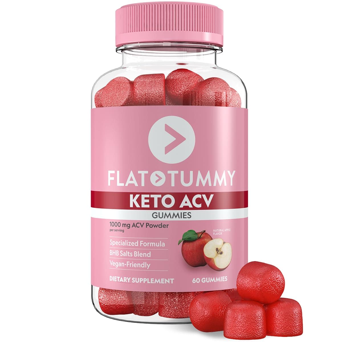 Flat Tummy Keto ACV Gummies, 60 Count – Specialized Formula, Post GLP-1 Keto Supplement, Vegan-Friendly, Non-GMO - Apple Cider Vinegar Gummies, BHB Salts, Beet and Pomegranate Superfood Powders