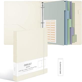 Ospelelf Vintage Hardcover 3 Ring 1 inch Leather Binder, Professional Binders Organizer Suitable for Letter Size Documents, Binder Dividers with Tabs, Beige