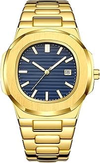 BARAMONWrist Watches for Men, Nautilus Stainless Steel Quartz Movement Date Luxury Diamond Style Men's Luminous Hands Casual Business Watches