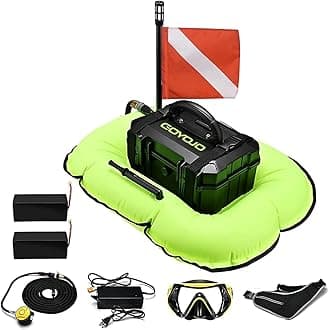 GOYOJOScuba Dive System 5.5 Hours Rechargeable Scuba Diving Tank with 10m Hose & Diving Breathing Regulator Detachable Scuba Machine, for Recreational Diving & Fishing