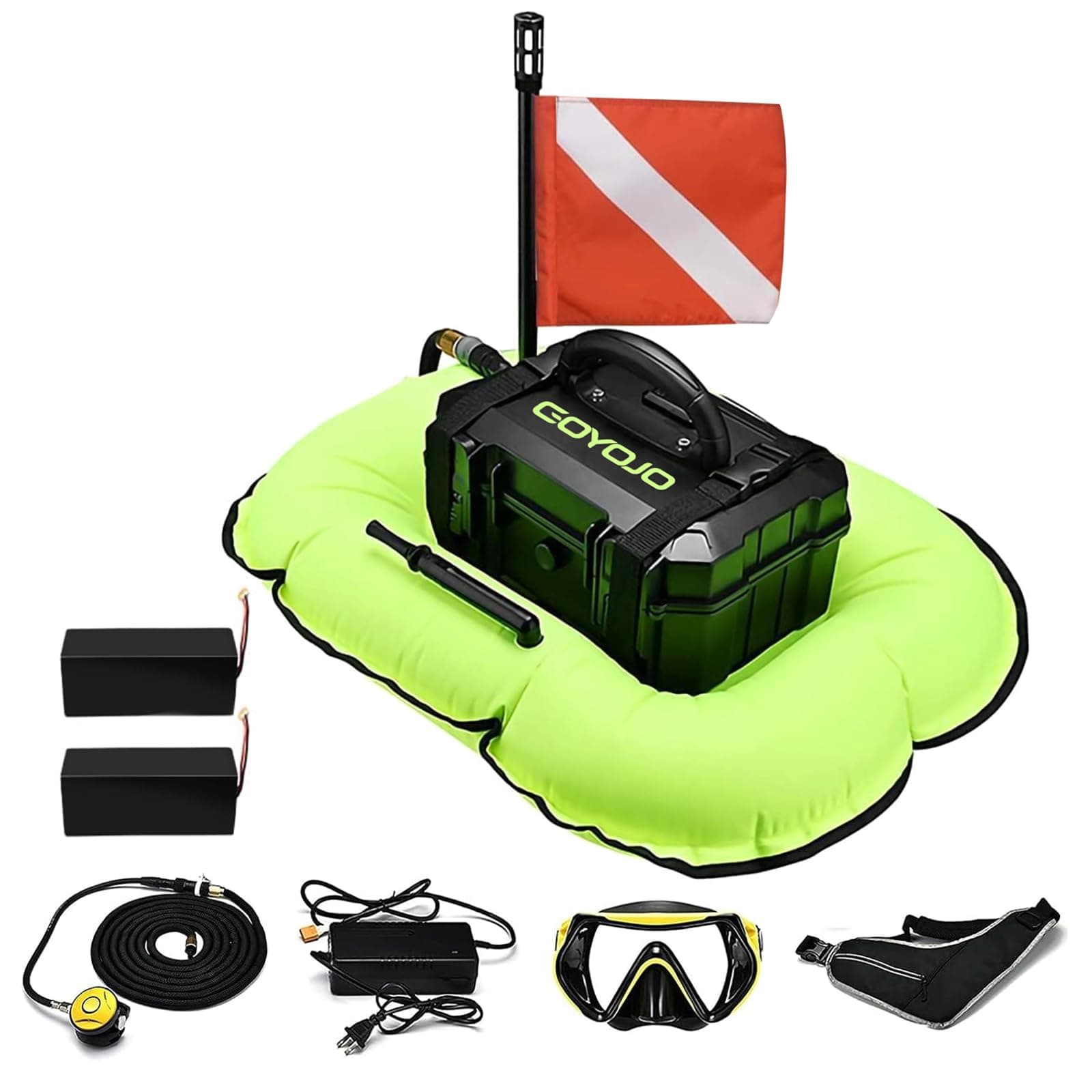 GOYOJO Scuba Dive System 5.5 Hours Rechargeable Scuba Diving Tank with 10m Hose & Diving Breathing Regulator Detachable Scuba Machine, for Recreational Diving & Fishing