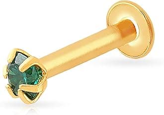 22KT | Pure Yellow Gold Green Precious Stone Nose Pin For Women