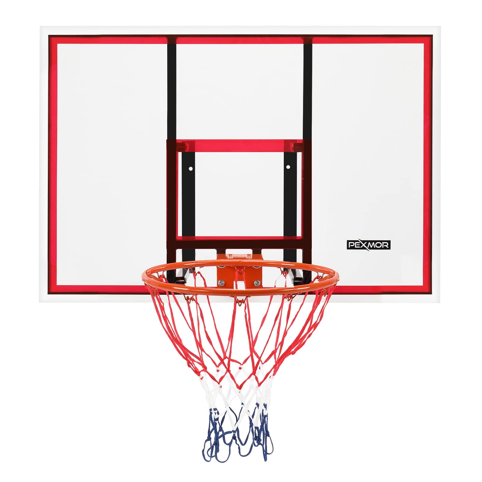 43.3“ x 29.5“ Wall-Mount Basketball, Backboard Hoops & Goal Rim Combo Kit,Shatterproof Polycarbonate Board All-Steel Rustproof Frame&for Standard No7 Balls