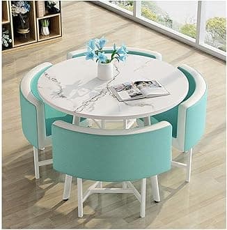 cyanRound Dining Table and Chair Set 1 Table and 4 Chairs Vintage Leather Lounge Chair Office Reception Room Negotiating Table Cafe Library Lounge Cocktail Table