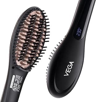 VEGA X-Star Hair Straightening Brush for Women with Thermo Protect Technology & Anti Scald Technology, 16 Temperature Settings, Hair Straightener Brush, (VHSB-03), Black