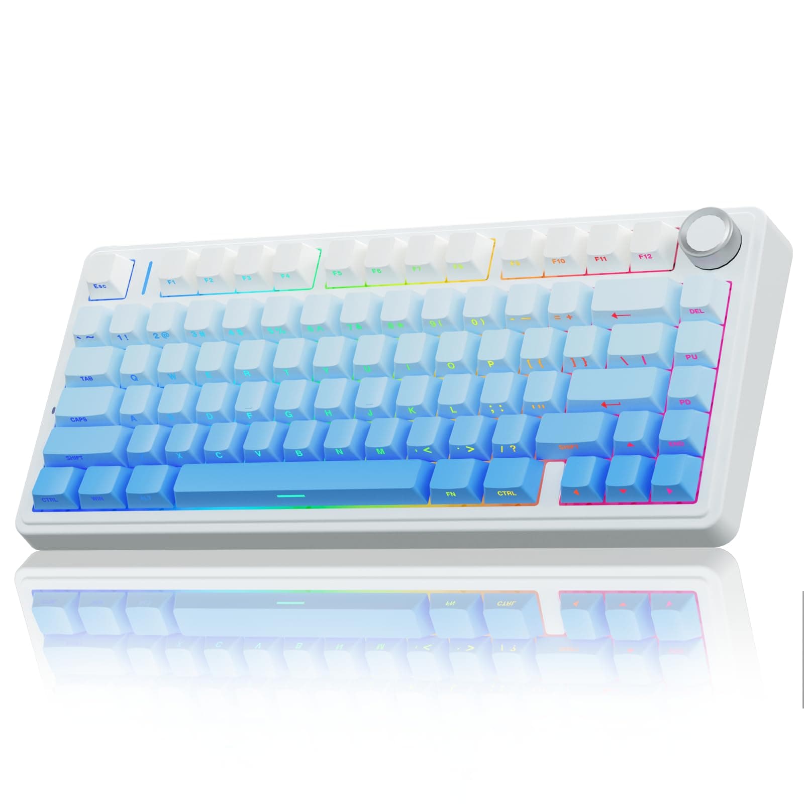 F75 Mechanical Keyboard Gaming, 2.4 GHz/Type-C/BT5.0 Wireless Gaming Keyboard 75 Percent, Side Engraved, Structure of Seal, Hot Swappable Wireless Keyboard RGB (Blue with Colour Gradient)