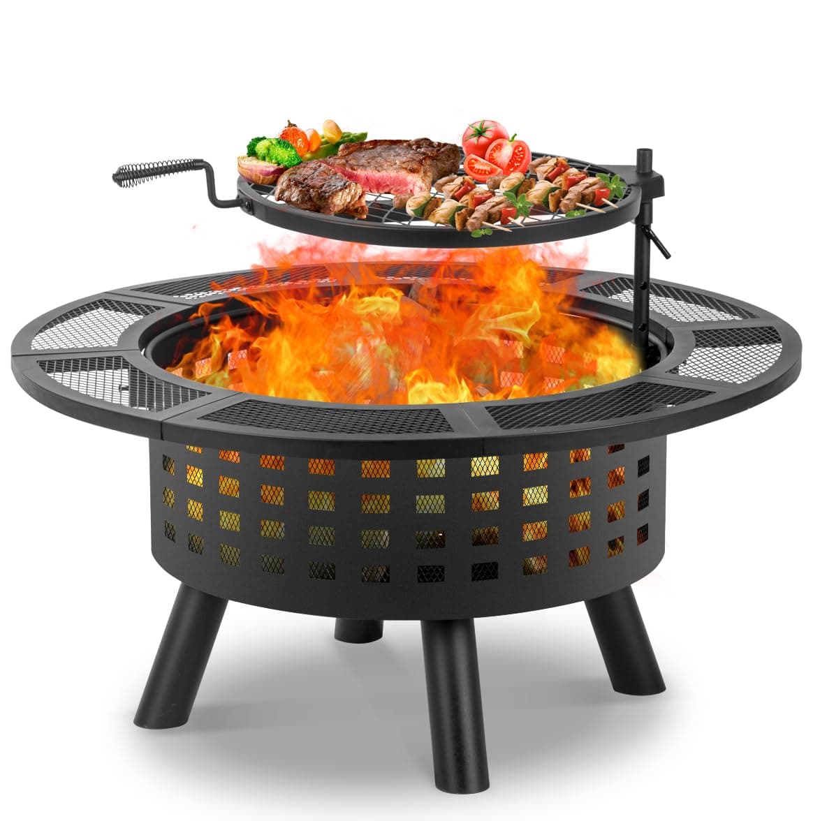 36 inch Outdoor Fire Pit with Grill, Wood Burning Firepit,for Family Gatherings Camping, Backyard, Patio,BBQ,Bonfire