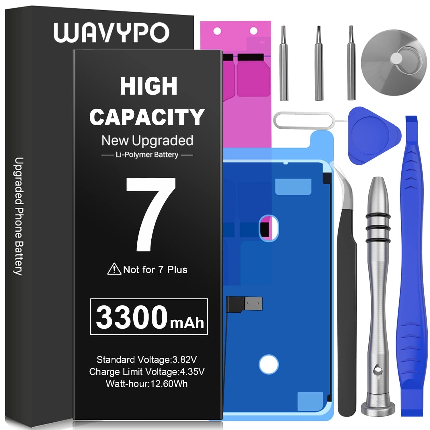 WAVYPO 3300mAh Battery for iPhone 7, New Version Upgrade High Capacity Battery Replacement for iPhone 7 A1660 A1778 A1779 Spare Battery with Full Repair Tools