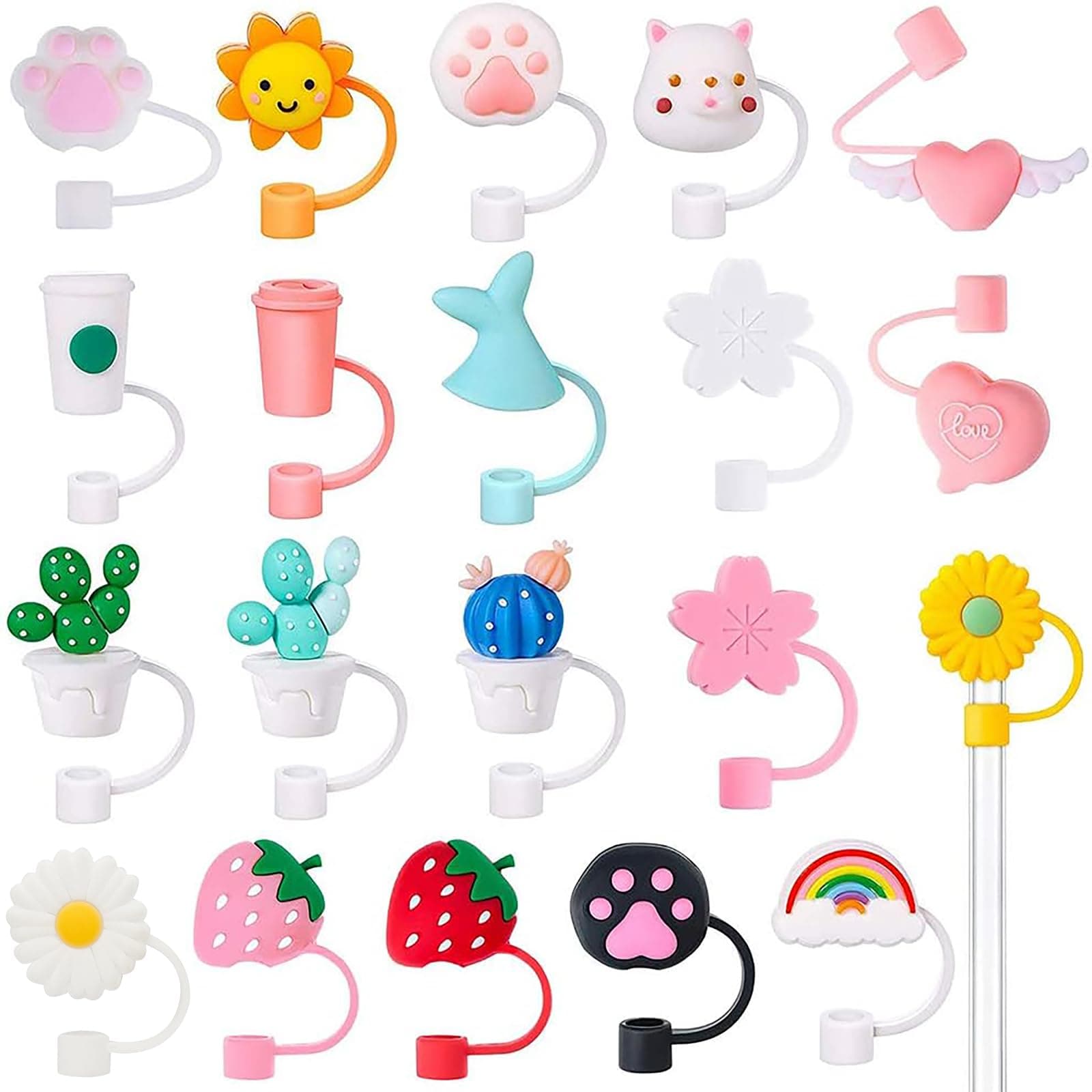 20 Pieces Straw Cover Cap Reusable Silicone Straw Toppers Drinking Straw Tips Lids for 8-10 mm Cute Straws Plugs (Not include Straw) Style1