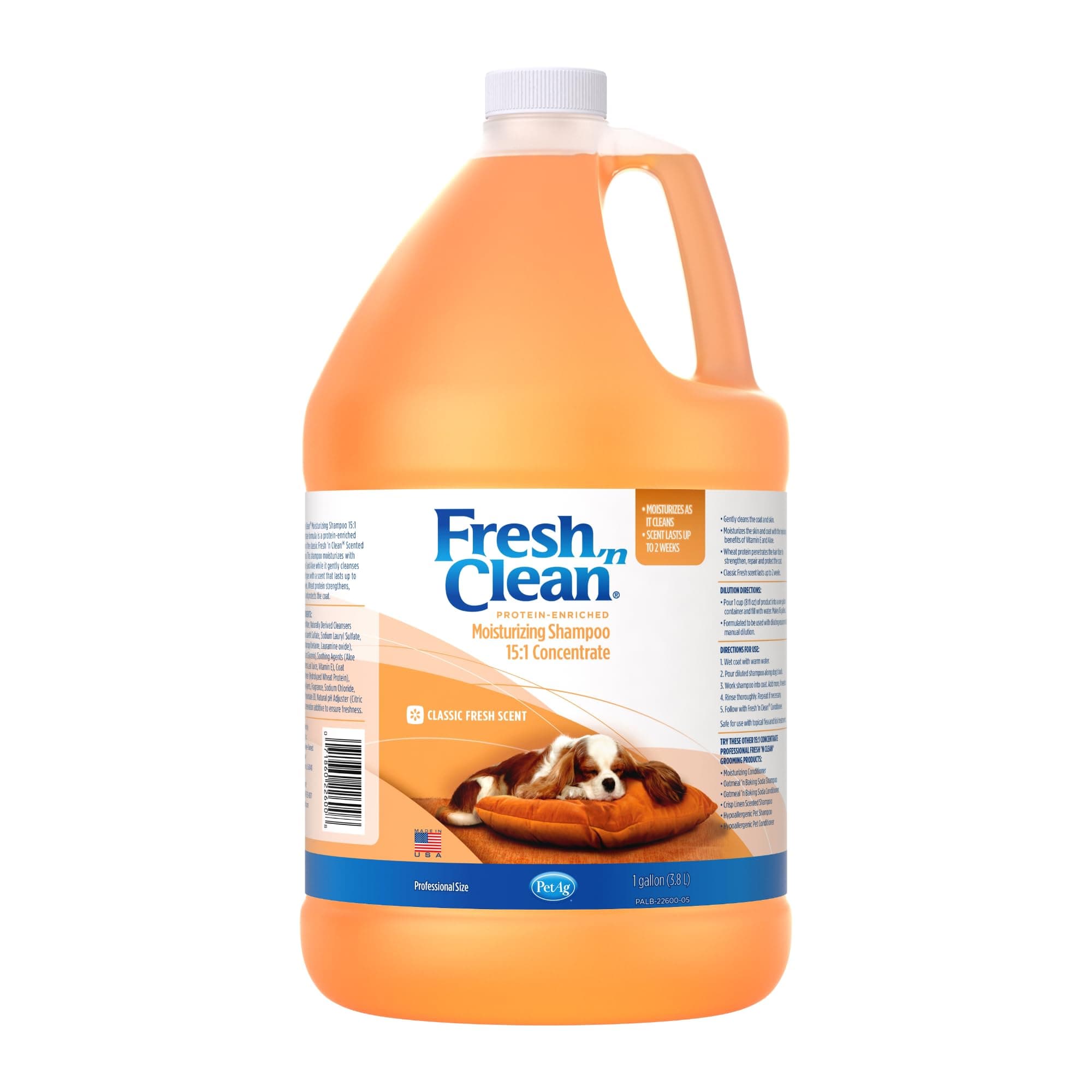- Fresh ’n Clean Moisturizing Shampoo, Classic Fresh Scent (15:1 Concentrate) - 1 Gallon - Moisturizes with Vitamin E & Aloe Vera - Strengthens & Repairs Coats - Soap Free