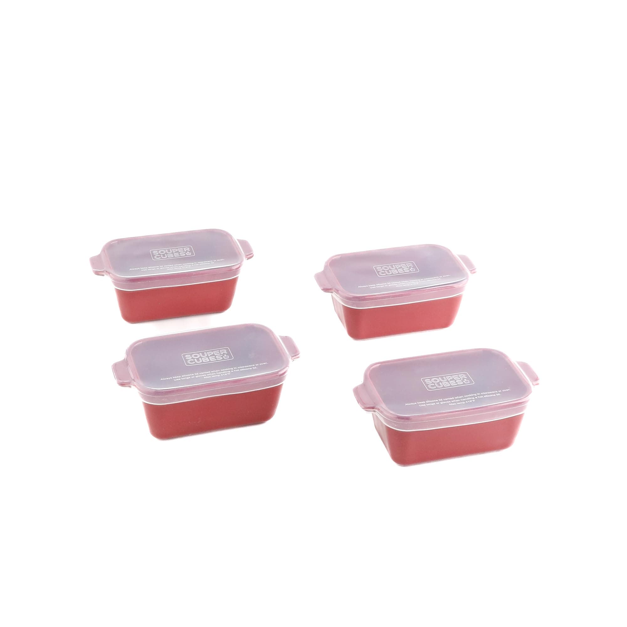 Souper Cubes Stoneware 2.0-5" x 3" Baking Dishes for Oven, Made in USA, Premium Mini Ceramic Baking Dishes with Silicone Covers for Individual Portions, Set of 4 - Cranberry