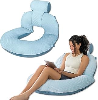 INSEN Reading Pillow, Back Pillow for Sitting in Bed for Reading, Nurse & Relax, Reading Pillow for Adults, Moms & Kids, Sit Up Pillow for Bed (Upgrade-Dot Velvet-Blue, Upgraded)