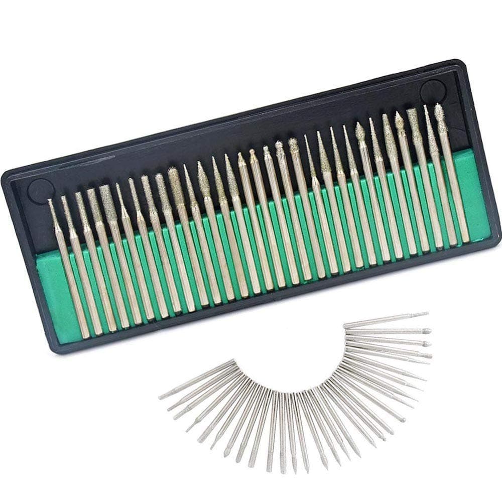 – 30pcs 1/8" Shank Diamond Coated Burr Drill Bits for Engraving Carving Rotary Tool