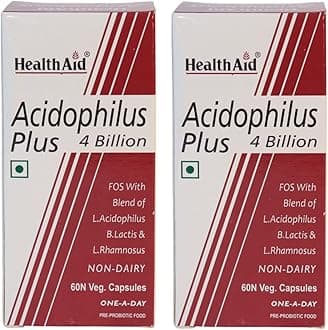 - HealthAid Acidophilus Plus 4 Billion CFU - Pack of 2 (120 Veg Capsules) | Probiotic Gut Health Supplement | Digestive & Immune Support