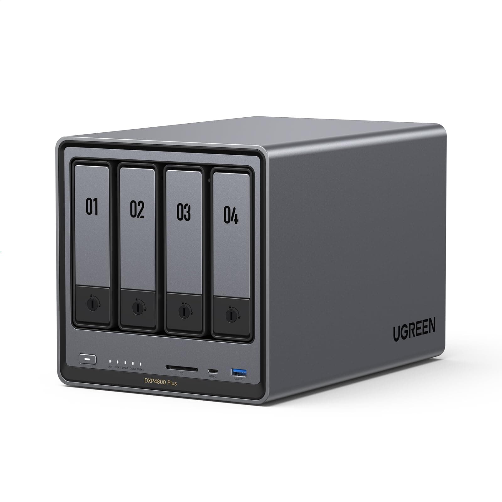 UGREEN NAS DXP4800 Plus 4-Bay Desktop NAS, Intel Pentium Gold 8505 5-Core CPU, 8GB DDR5 RAM, Built-in 128G SSD, 1 * 10GbE, 1 * 2.5GbE, 2 * M.2 NVMe Slots, 4K HDMI, Network Attached Storage (Diskless)